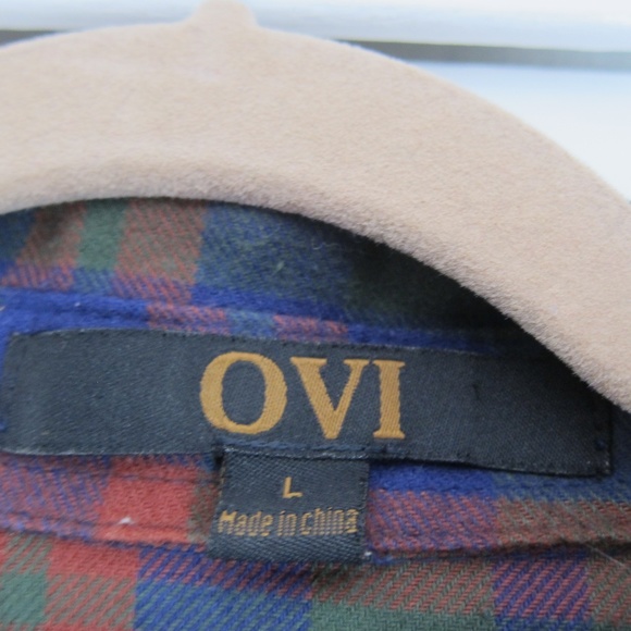 OVI Multicolor Plaid Flannel Button Down shirt w/ Gold Studs sz L - Picture 3 of 4